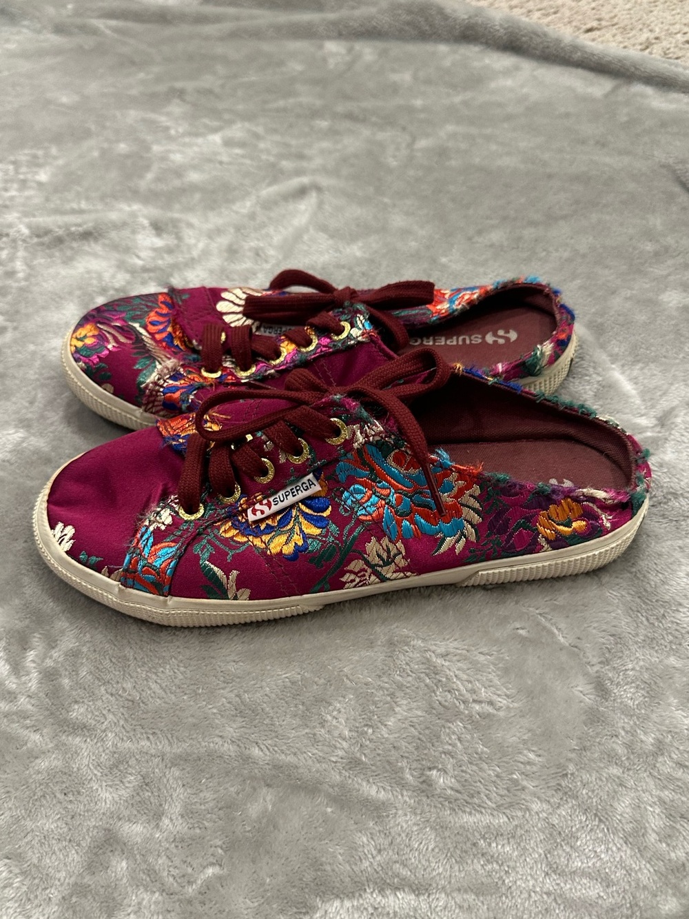 Superga 2750 Floral Brocade Satin Sneakers Burgundy Multicolor